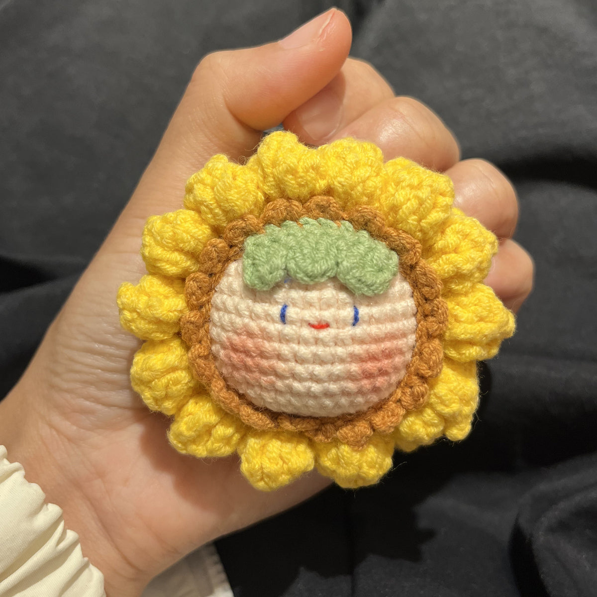 Handmade Crochet Keychain - Textured Fabric Bag Accessory for Keys & Backpacks, Functional Daily Organizer(sunflower)