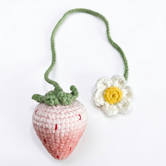 Handmade Crochet Keychain - Textured Fabric Bag Accessory for Keys & Backpacks, Functional Daily Organizer(Pink Strawberry)