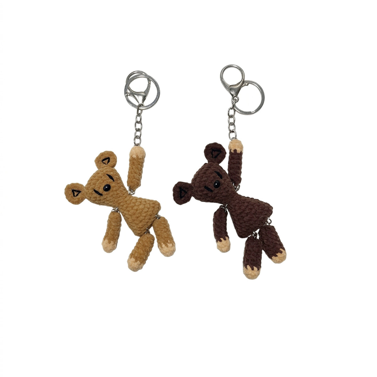 Handmade Crochet Bear Charm Keychain & Pendant Necklace, Cute Knitted Bear Bag Charm with Keyring & Adjustable Lanyard (Teddy-A)