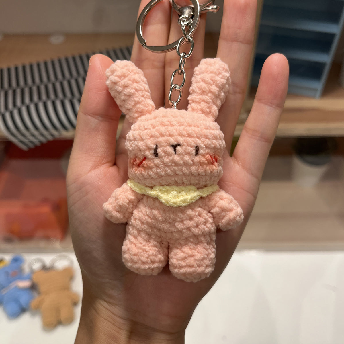 Handmade Crochet Keychain - Textured Fabric Bag Accessory for Keys & Backpacks, Functional Daily Organizer(BB-bunny)