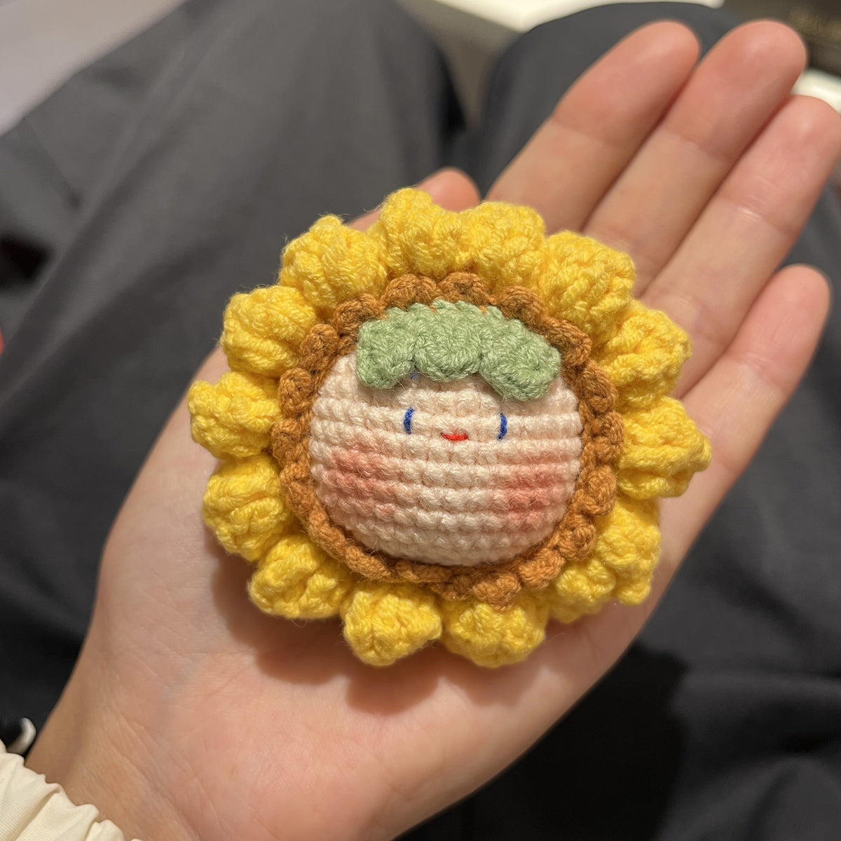 Handmade Crochet Keychain - Textured Fabric Bag Accessory for Keys & Backpacks, Functional Daily Organizer(sunflower)