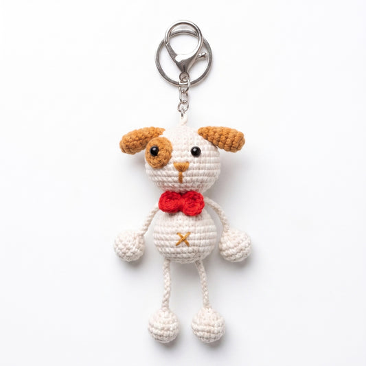 Handmade Crochet Keychain - Textured Fabric Bag Accessory for Keys & Backpacks, Functional Daily Organizer(Dog)