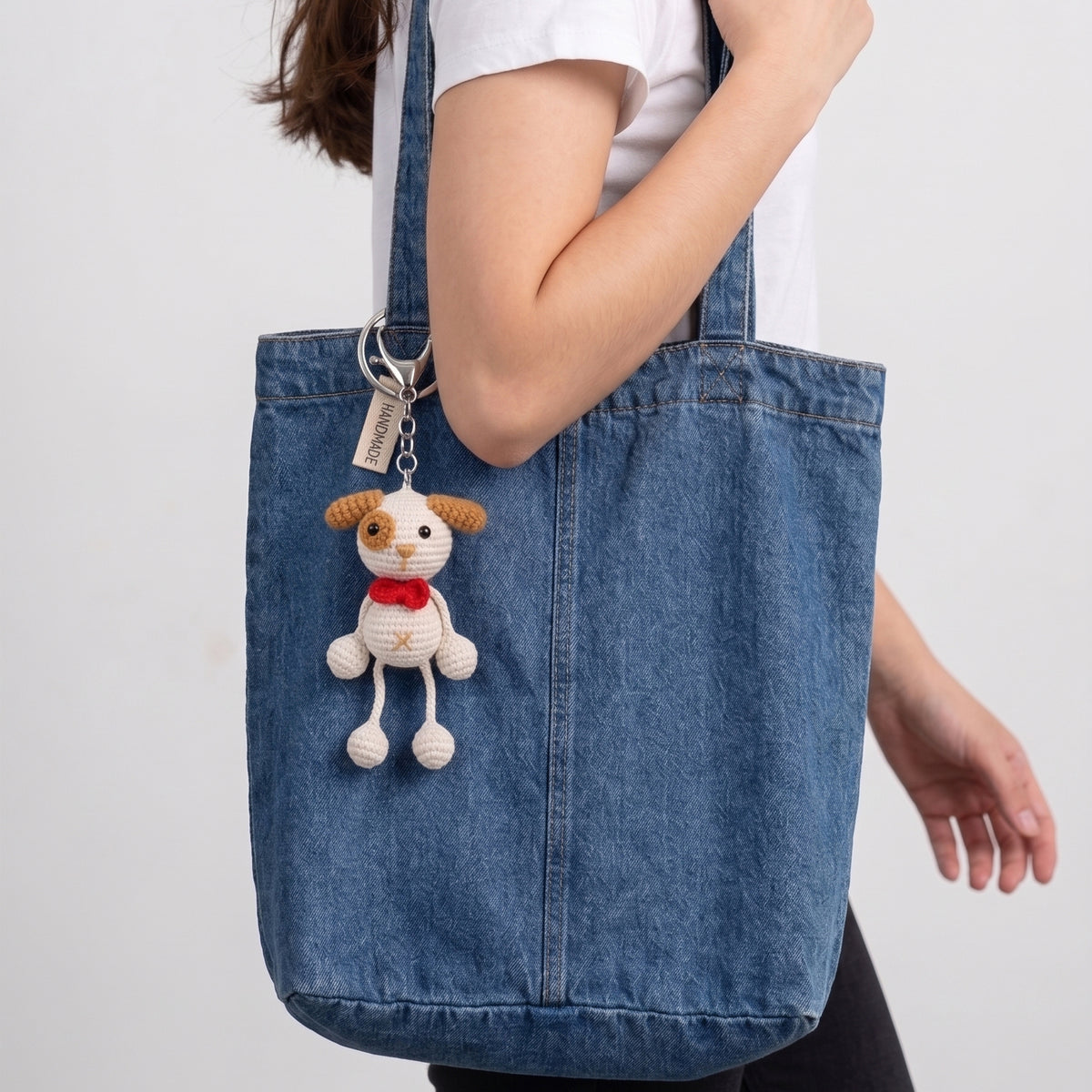 Handmade Crochet Keychain - Textured Fabric Bag Accessory for Keys & Backpacks, Functional Daily Organizer(Dog)