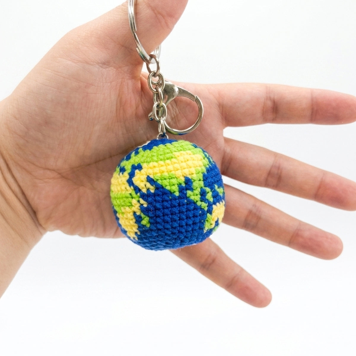 Handmade Crochet Keychain - Textured Fabric Bag Accessory for Keys & Backpacks, Functional Daily Organizer(Earth)