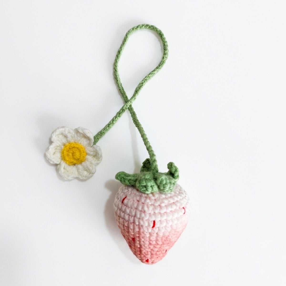 Handmade Crochet Keychain - Textured Fabric Bag Accessory for Keys & Backpacks, Functional Daily Organizer(Pink Strawberry)