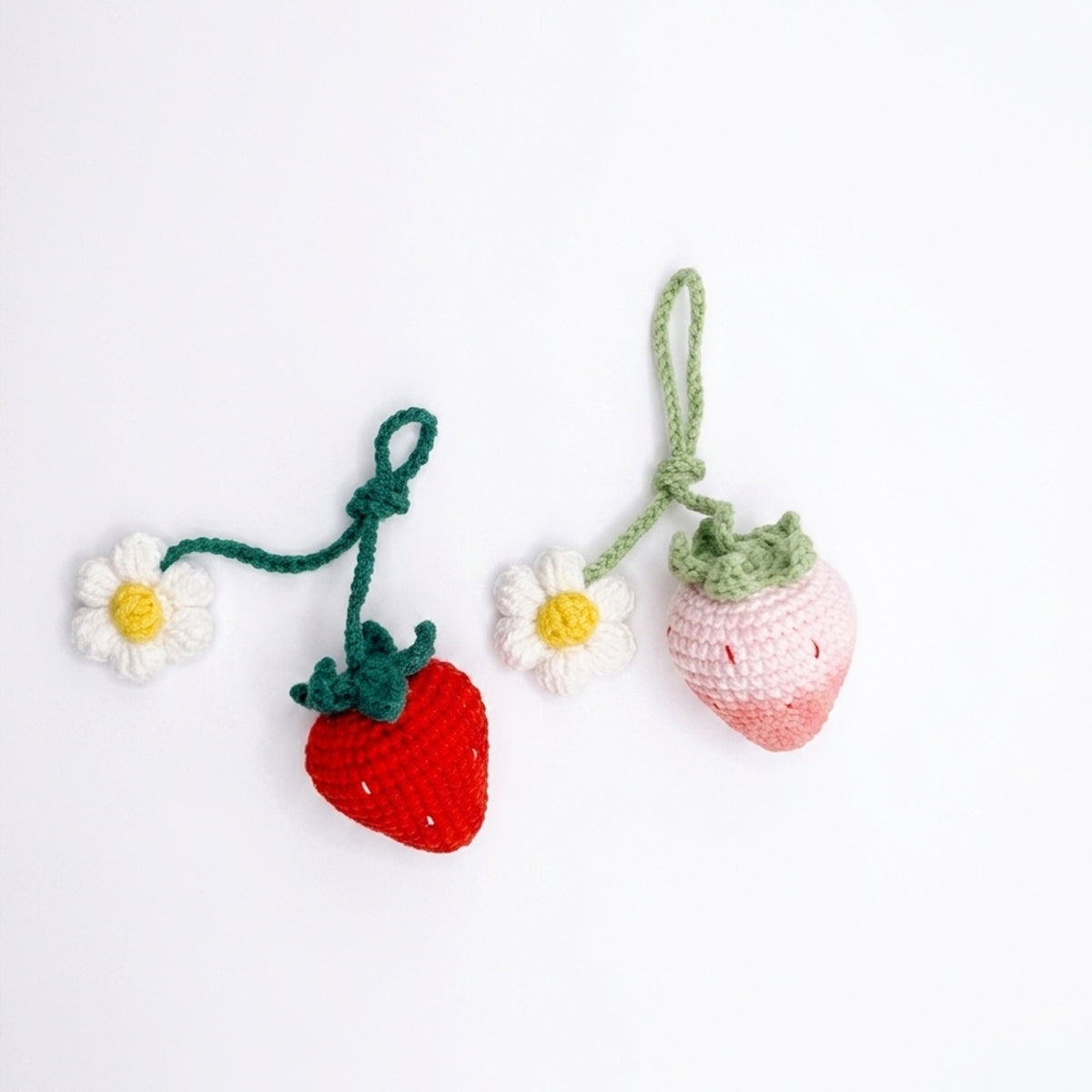Handmade Crochet Keychain - Textured Fabric Bag Accessory for Keys & Backpacks, Functional Daily Organizer(Pink Strawberry)