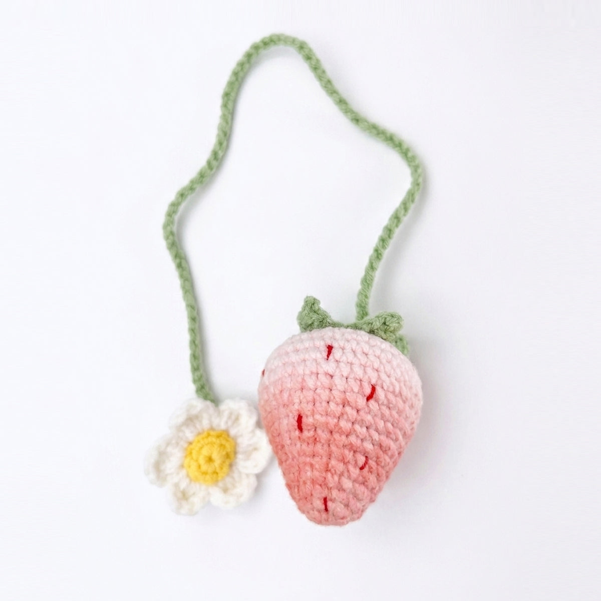 Handmade Crochet Keychain - Textured Fabric Bag Accessory for Keys & Backpacks, Functional Daily Organizer(Pink Strawberry)