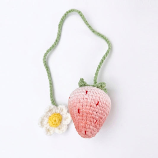Handmade Crochet Keychain - Textured Fabric Bag Accessory for Keys & Backpacks, Functional Daily Organizer(Pink Strawberry)