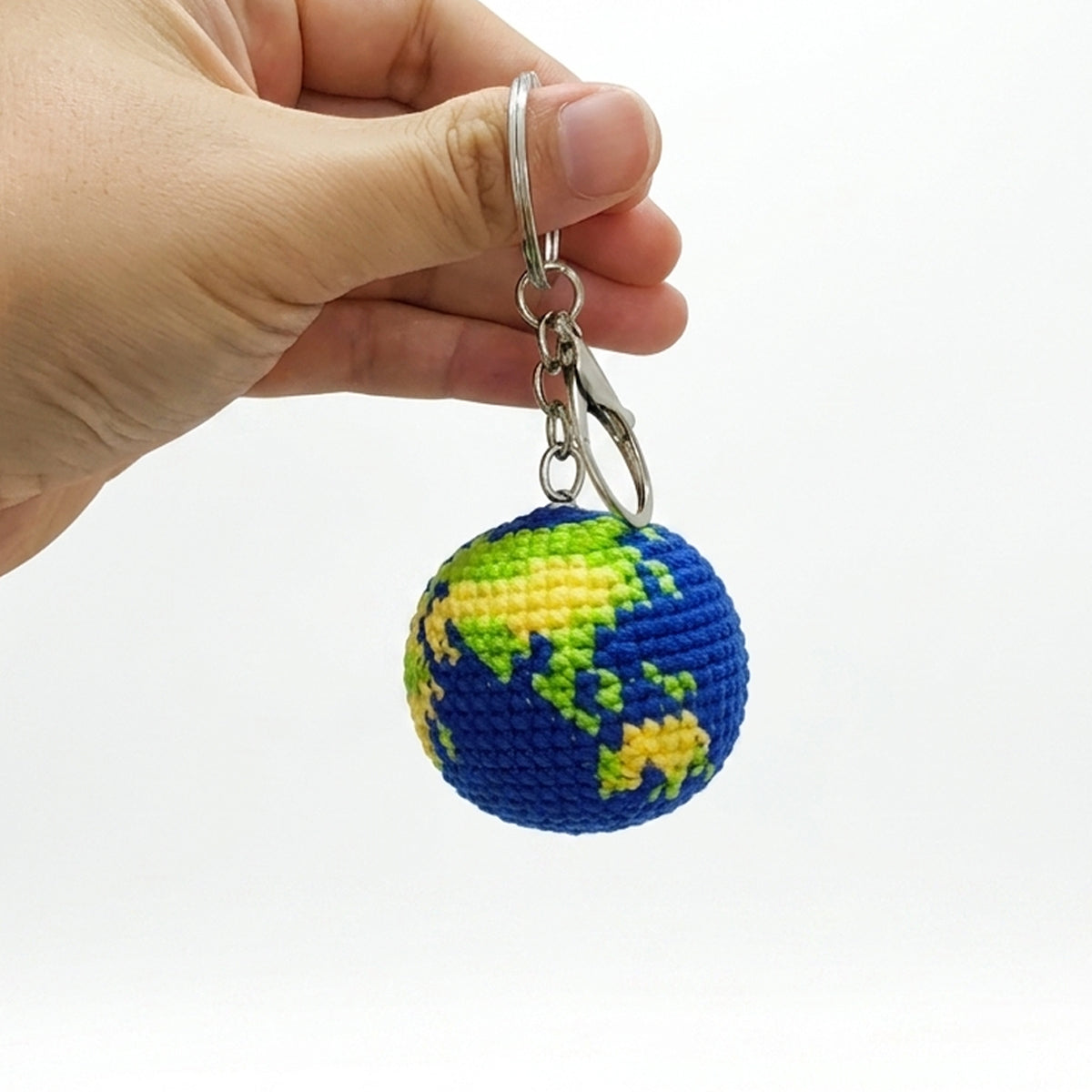 Handmade Crochet Keychain - Textured Fabric Bag Accessory for Keys & Backpacks, Functional Daily Organizer(Earth)
