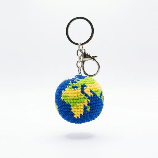 Handmade Crochet Keychain - Textured Fabric Bag Accessory for Keys & Backpacks, Functional Daily Organizer(Earth)