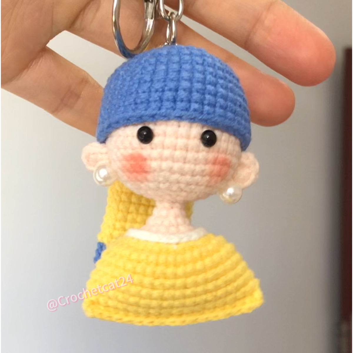 Handmade Crochet Keychain - Textured Fabric Bag Accessory for Keys & Backpacks, Functional Daily Organizer(Girl-A)