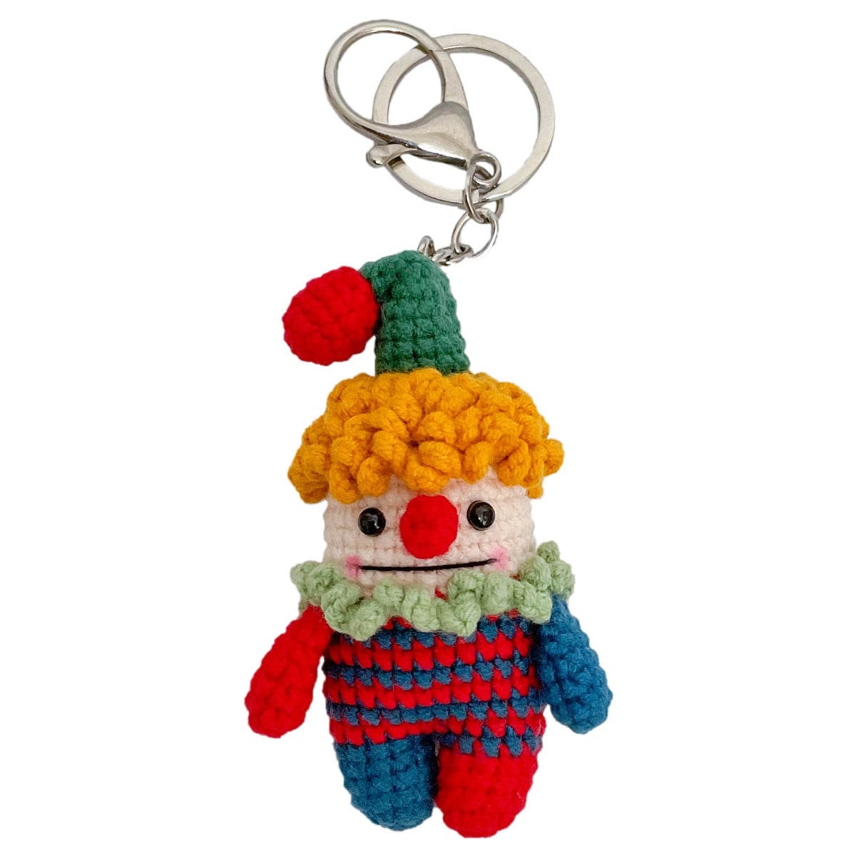 Handmade Crochet Keychain - Textured Fabric Bag Accessory for Keys & Backpacks, Functional Daily Organizer (Clown)