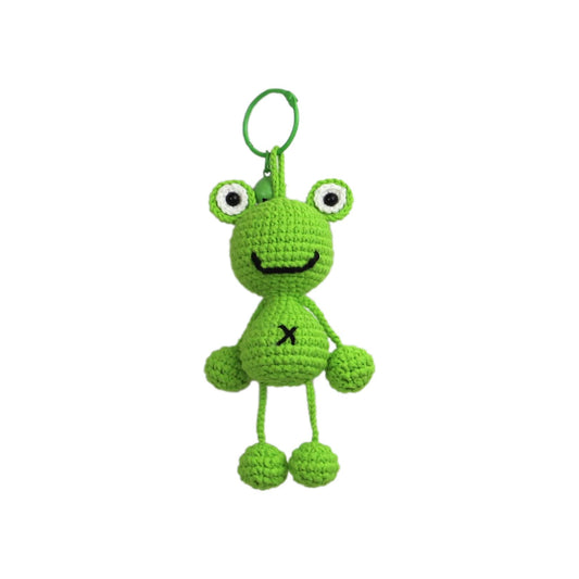 Handmade Crochet Keychain - Textured Fabric Bag Accessory for Keys & Backpacks, Functional Daily Organizer(Dangle-legged Frog)