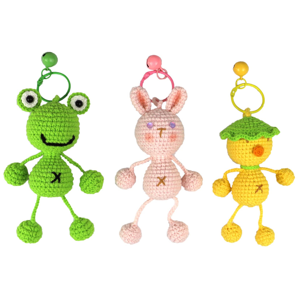 Handmade Crochet Keychain - Textured Fabric Bag Accessory for Keys & Backpacks, Functional Daily Organizer(Dangle-legged Frog)
