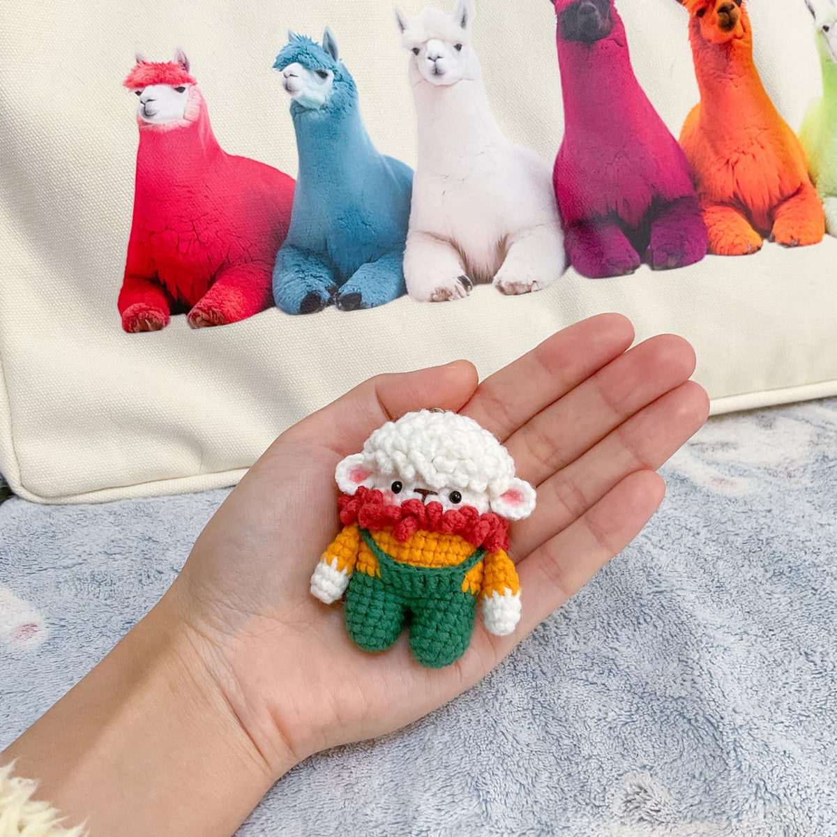 Handmade Crochet Keychain - Textured Fabric Bag Accessory for Keys & Backpacks, Functional Daily Organizer(Sheep)