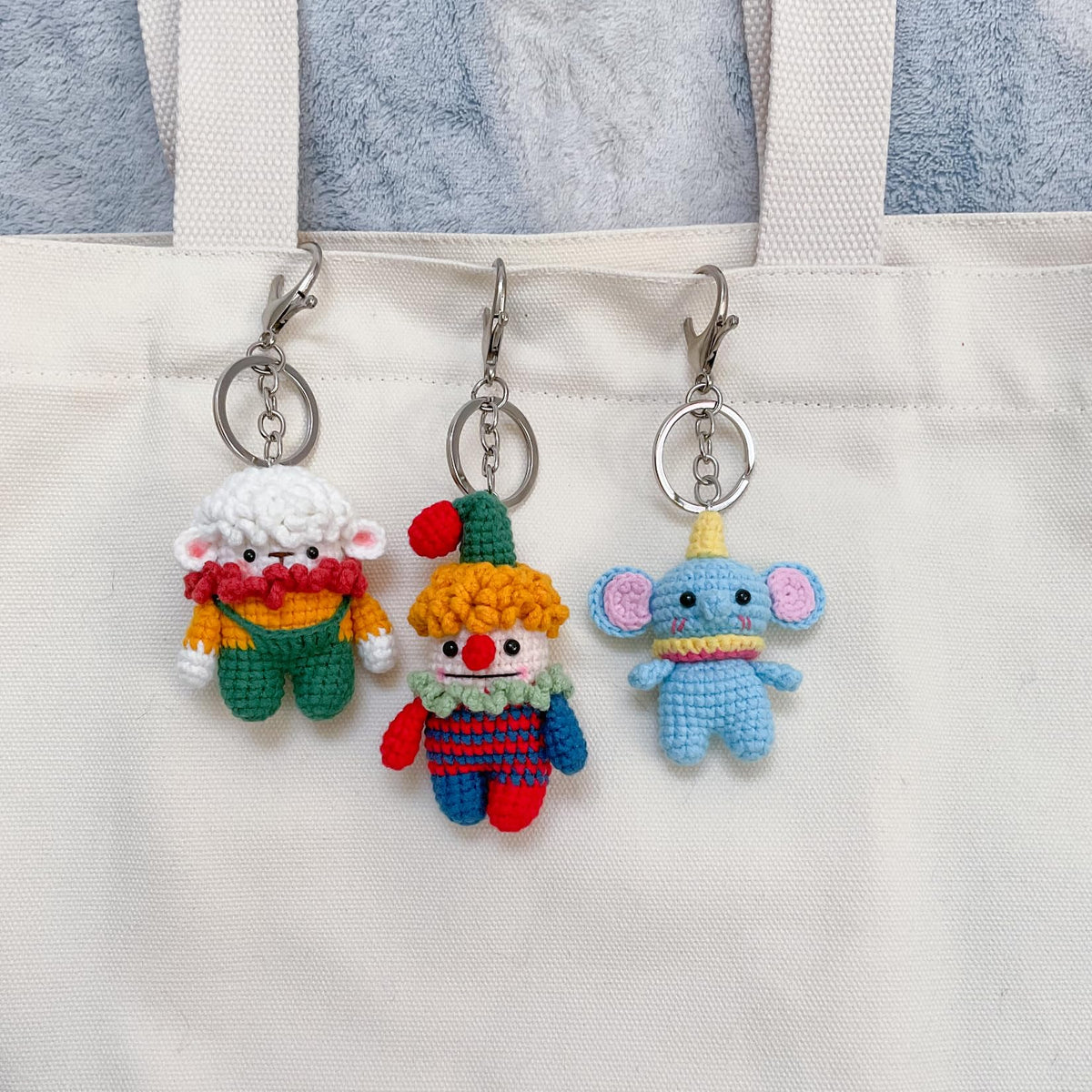 Handmade Crochet Keychain - Textured Fabric Bag Accessory for Keys & Backpacks, Functional Daily Organizer(Dumbo)