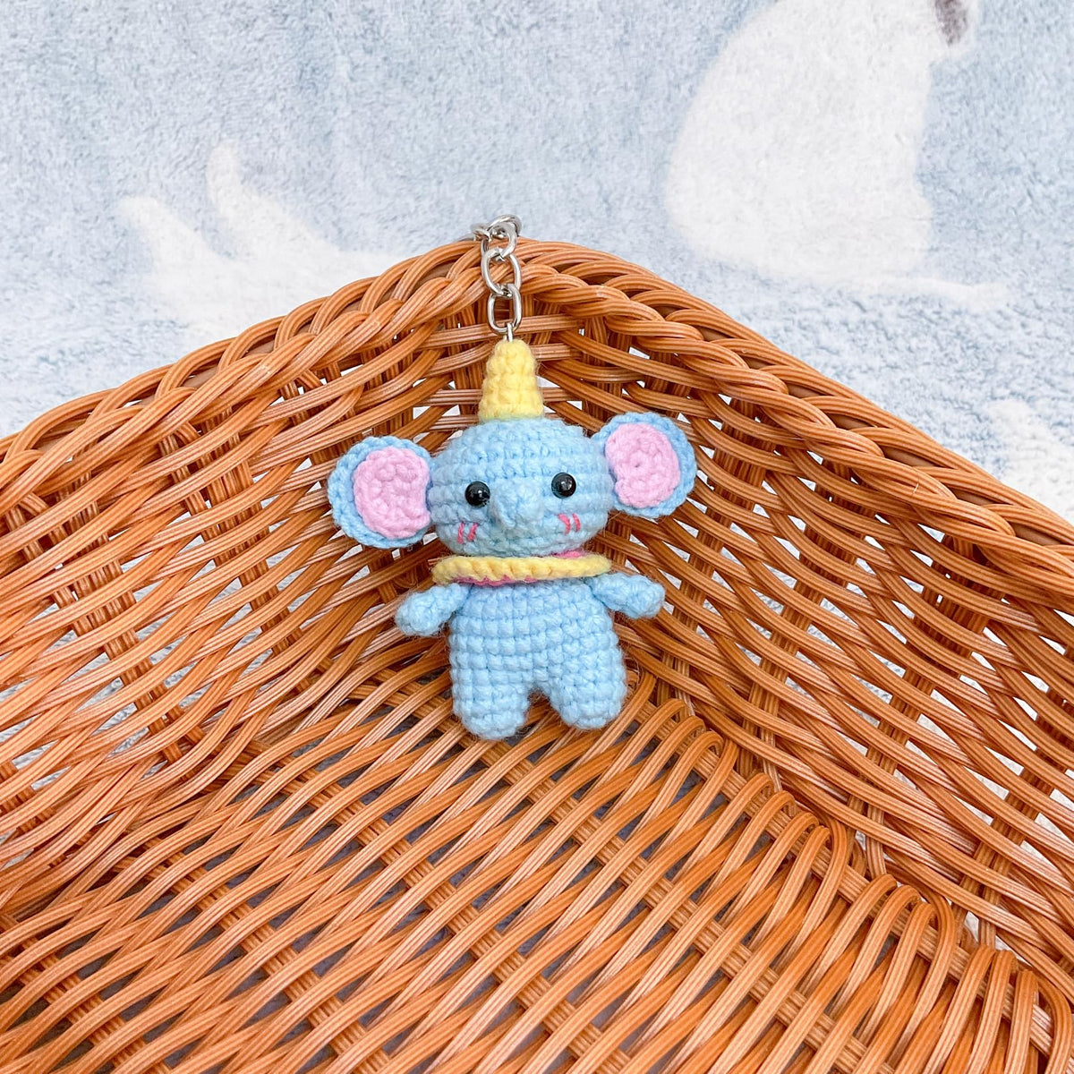 Handmade Crochet Keychain - Textured Fabric Bag Accessory for Keys & Backpacks, Functional Daily Organizer(Dumbo)
