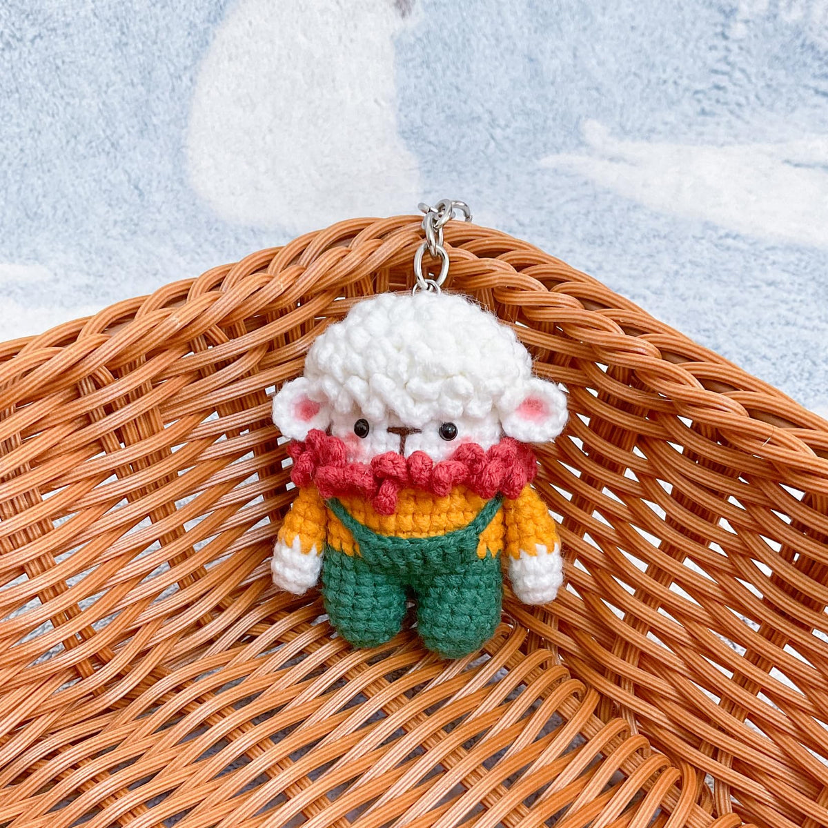 Handmade Crochet Keychain - Textured Fabric Bag Accessory for Keys & Backpacks, Functional Daily Organizer(Sheep)