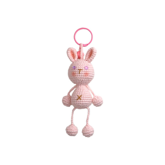 Handmade Crochet Keychain - Textured Fabric Bag Accessory for Keys & Backpacks, Functional Daily Organizer(Dangle-legged Bunny)