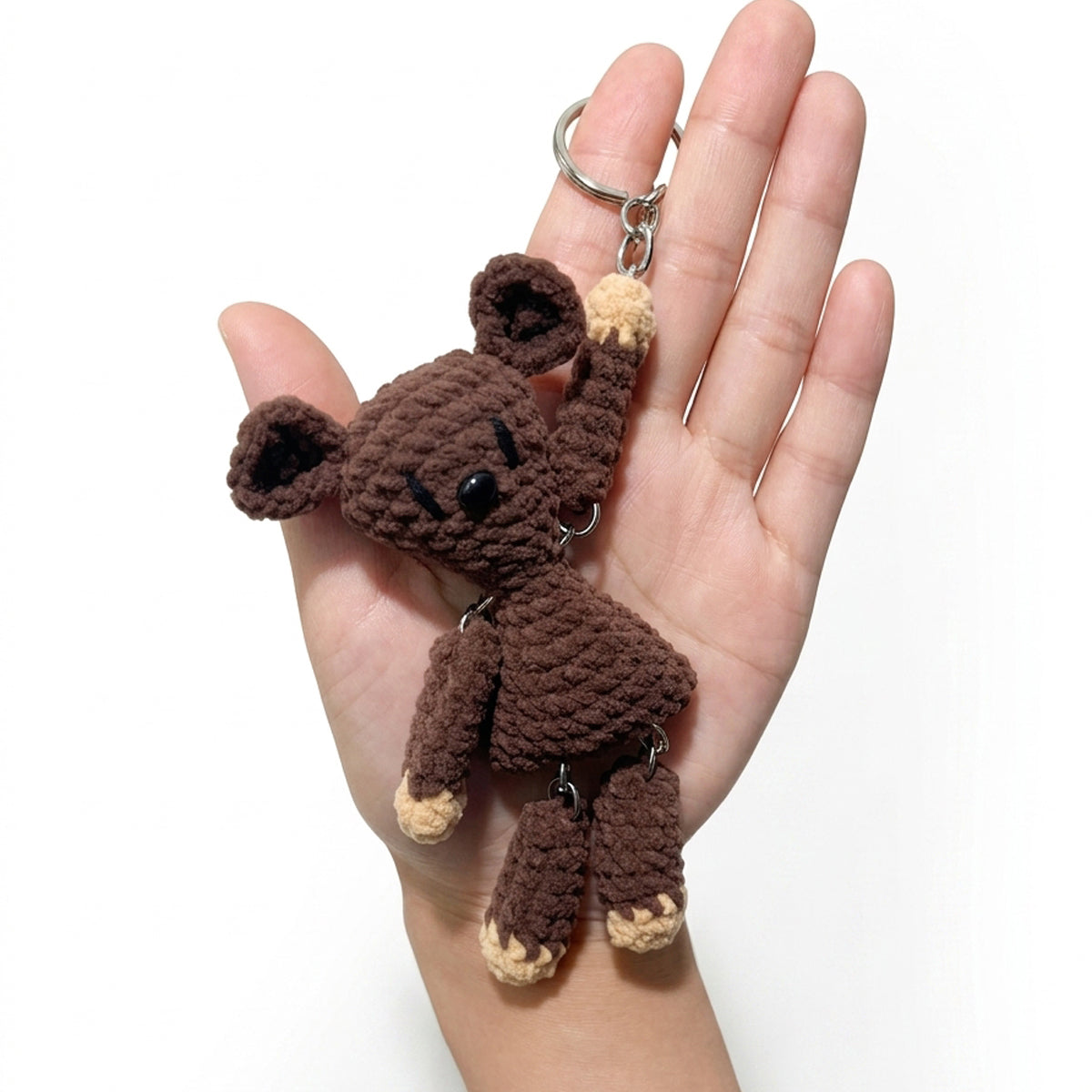 Handmade Crochet Bear Charm Keychain & Pendant Necklace, Cute Knitted Bear Bag Charm with Keyring & Adjustable Lanyard (Teddy-A)