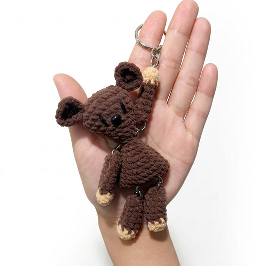 Handmade Crochet Bear Charm Keychain & Pendant Necklace, Cute Knitted Bear Bag Charm with Keyring & Adjustable Lanyard (Teddy-A)