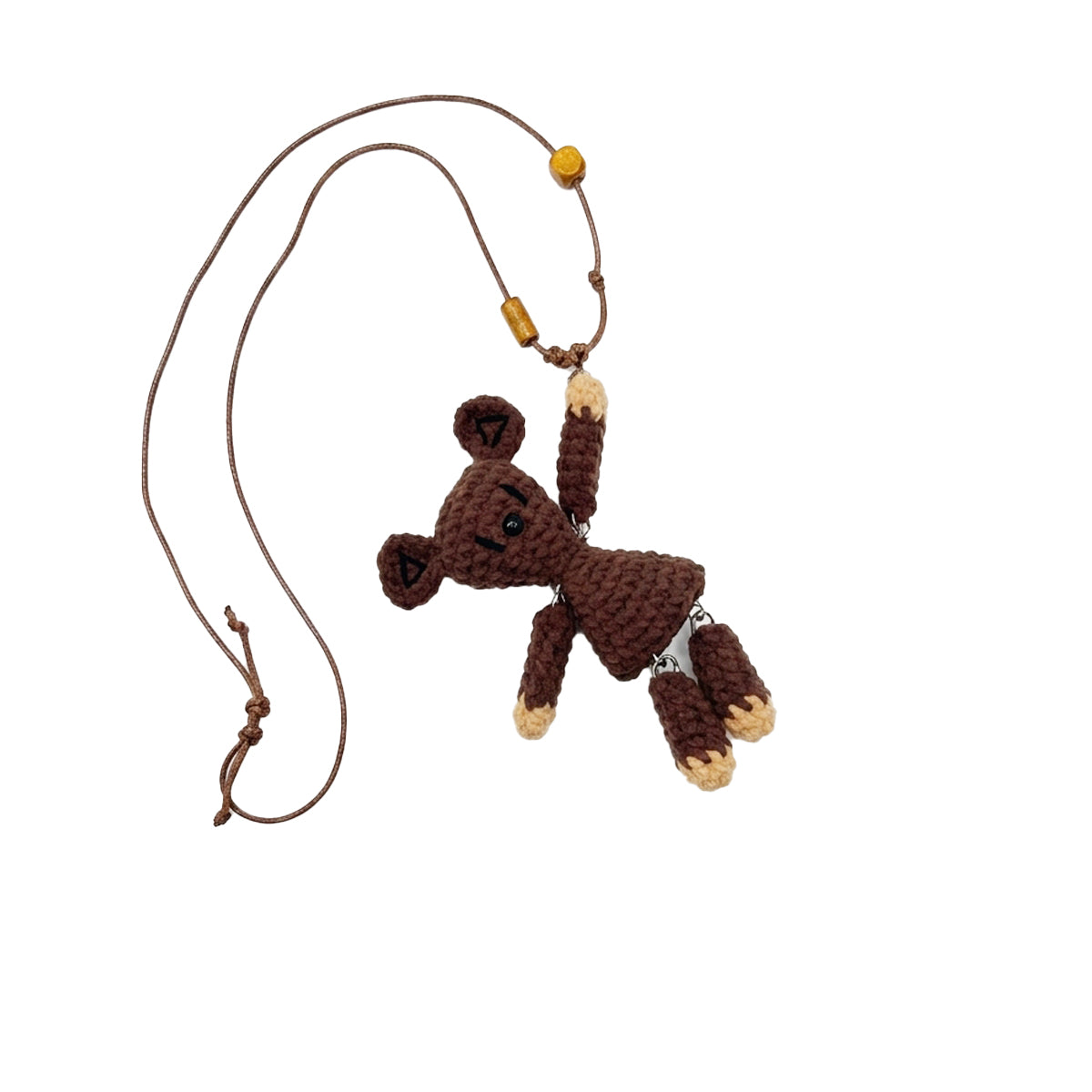 Handmade Crochet Bear Charm Keychain & Pendant Necklace, Cute Knitted Bear Bag Charm with Keyring & Adjustable Lanyard (Teddy-A)