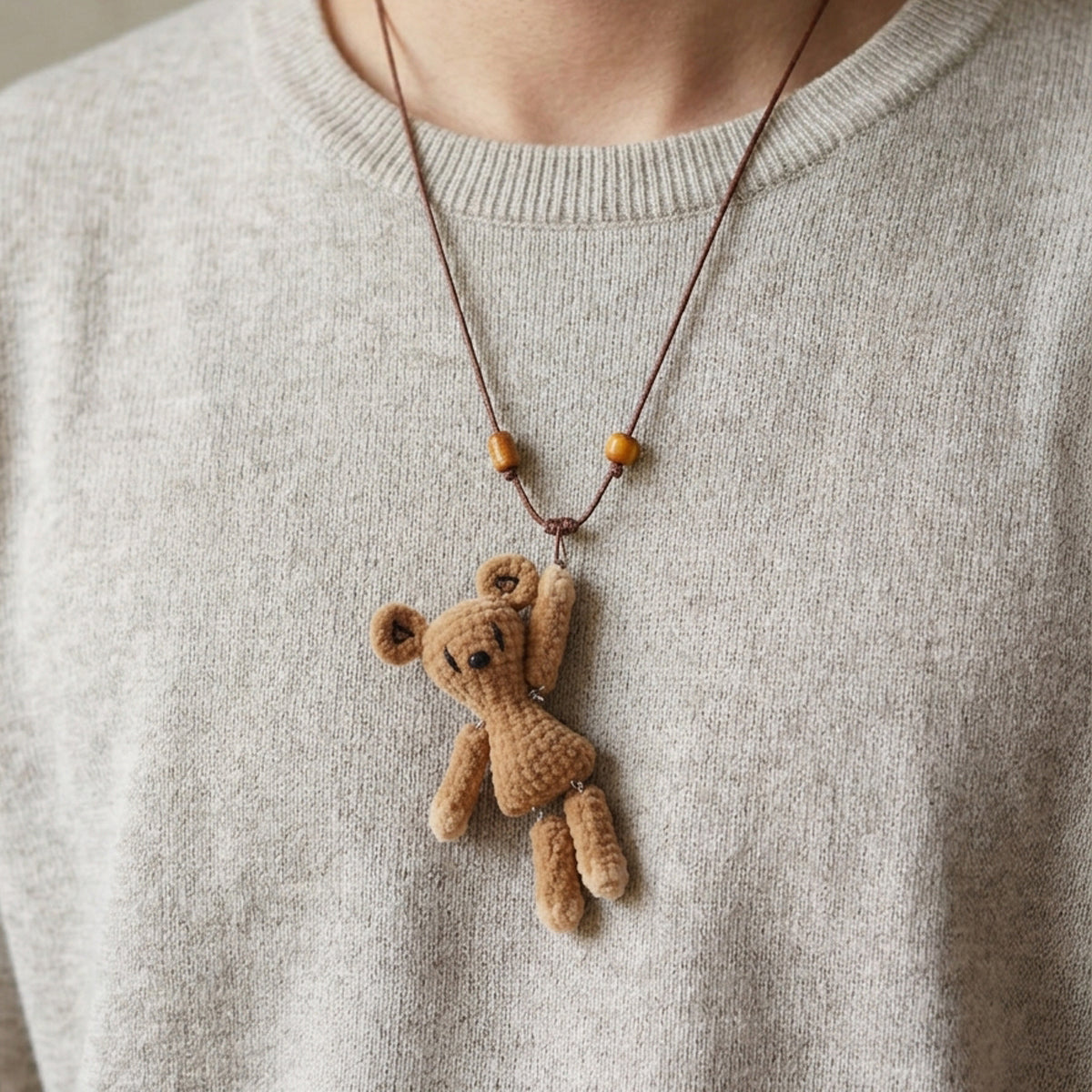 Handmade Crochet Bear Charm Keychain & Pendant Necklace(Teddy-B)
