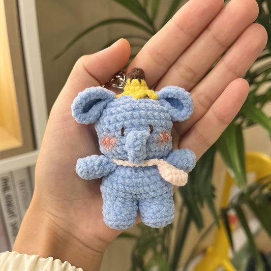 Handmade Crochet Keychain - Textured Fabric Bag Accessory for Keys & Backpacks, Functional Daily Organizer(BB-elephant)