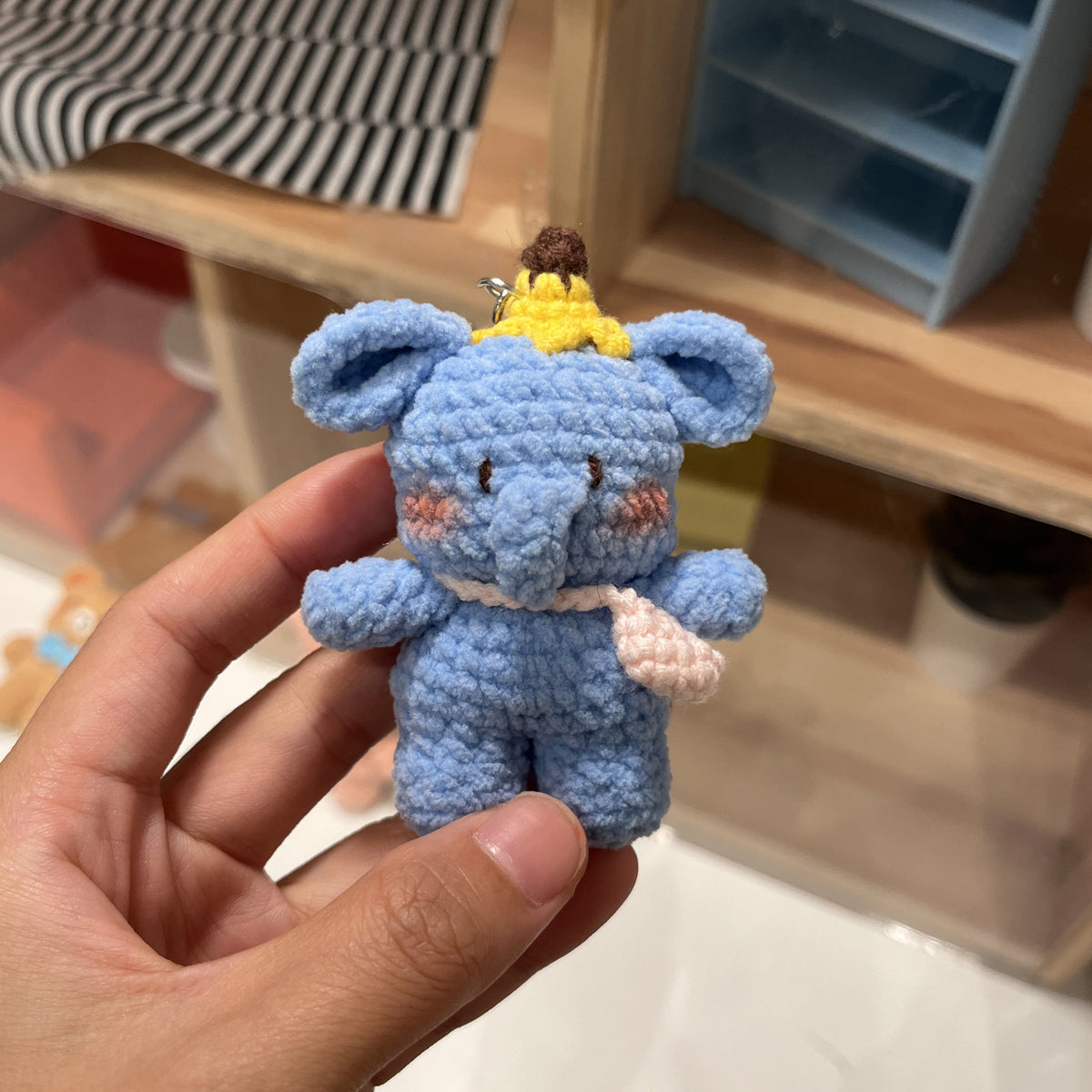 Handmade Crochet Keychain - Textured Fabric Bag Accessory for Keys & Backpacks, Functional Daily Organizer(BB-elephant)