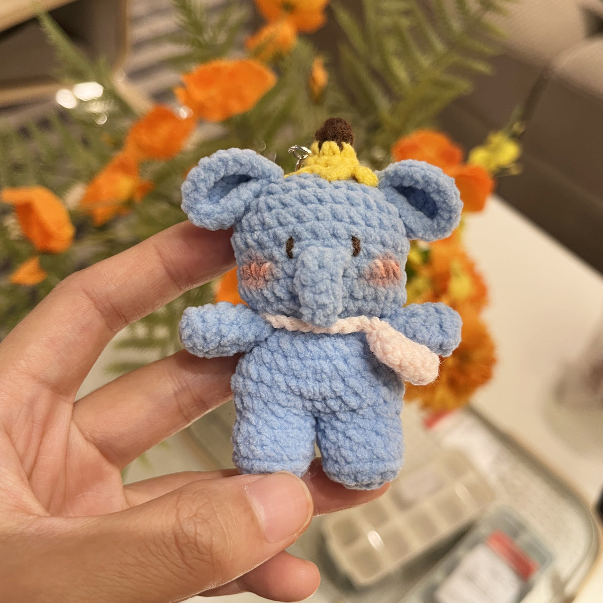 Handmade Crochet Keychain - Textured Fabric Bag Accessory for Keys & Backpacks, Functional Daily Organizer(BB-elephant)