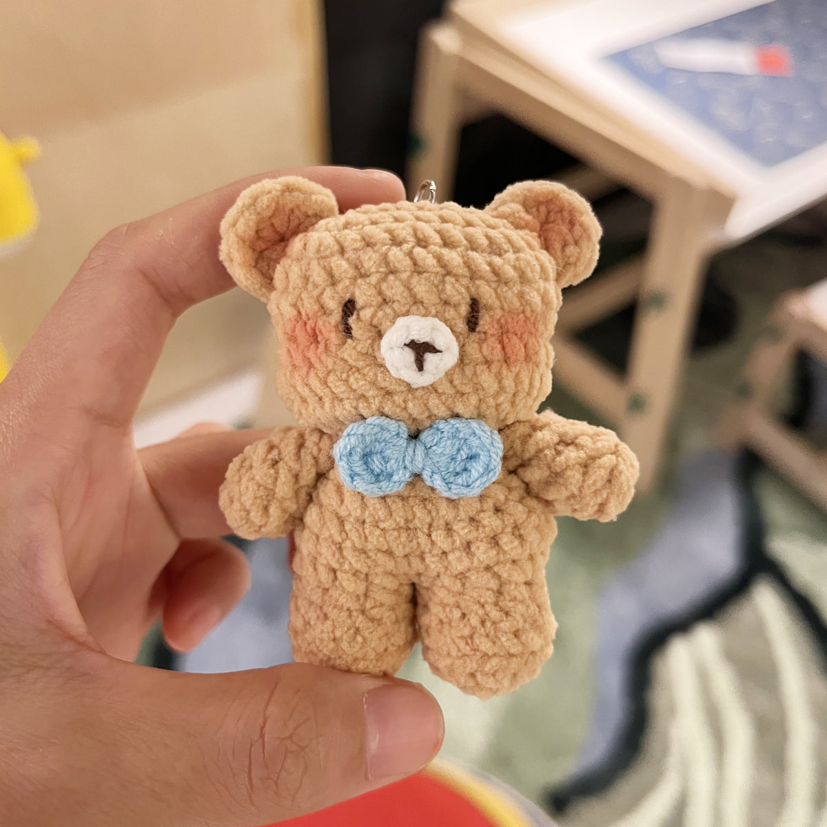 Handmade Crochet Keychain - Textured Fabric Bag Accessory for Keys & Backpacks, Functional Daily Organizer(BB-bear)