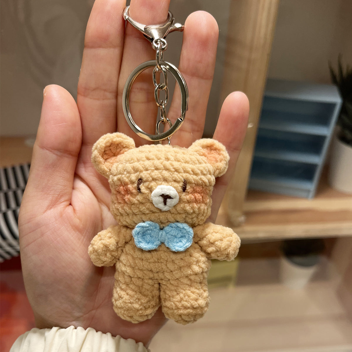 Handmade Crochet Keychain - Textured Fabric Bag Accessory for Keys & Backpacks, Functional Daily Organizer(BB-bear)